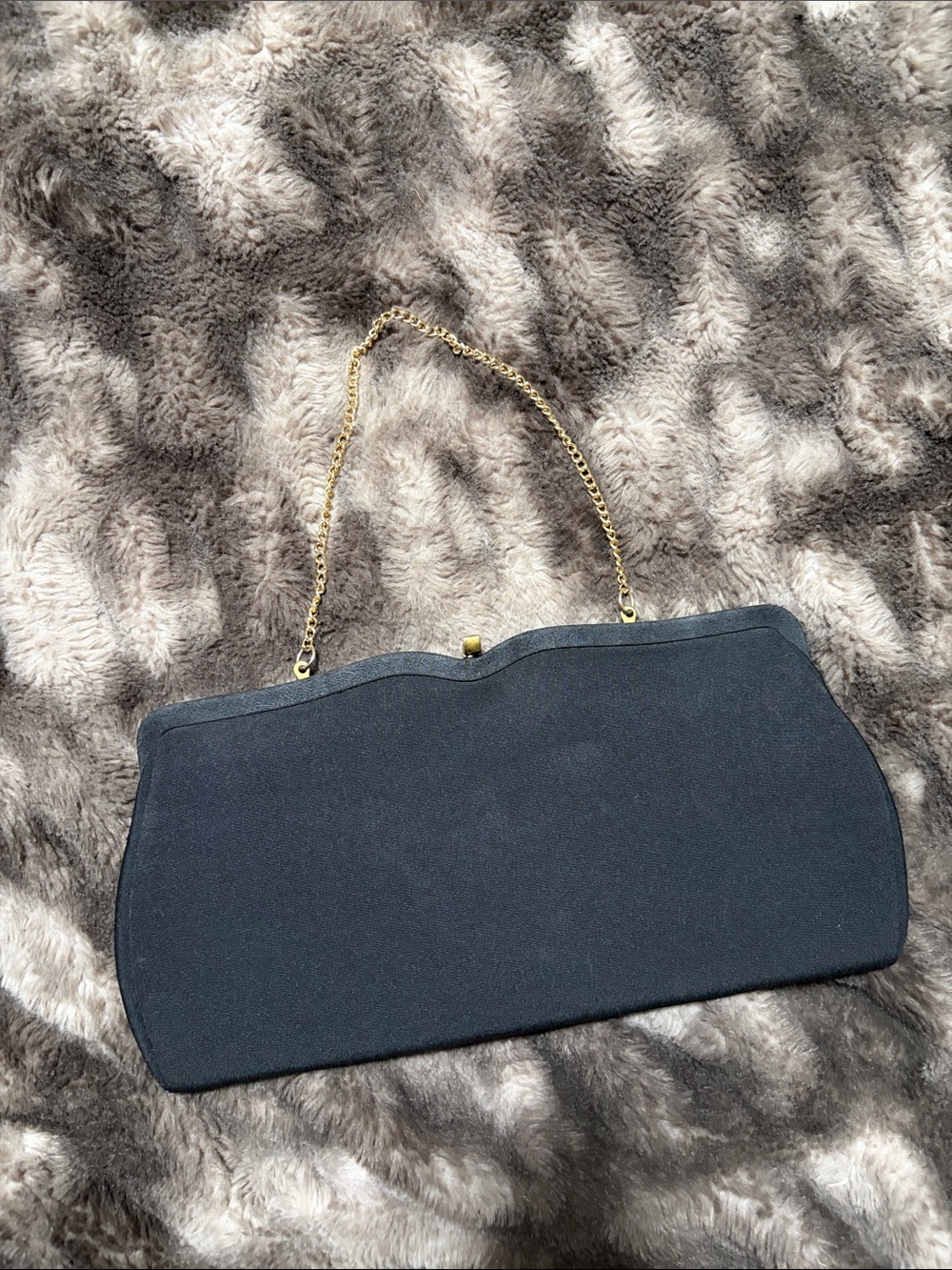 Vintage Classic Black Evening Clutch with Gold Chain
